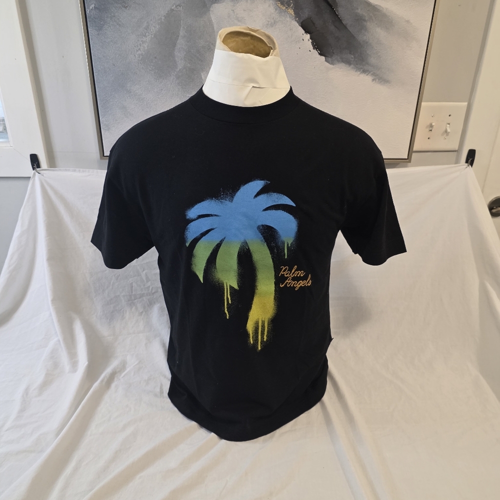 Palm Angels Mediun Black and Blue Short Sleeve Mens Tee-Shirt